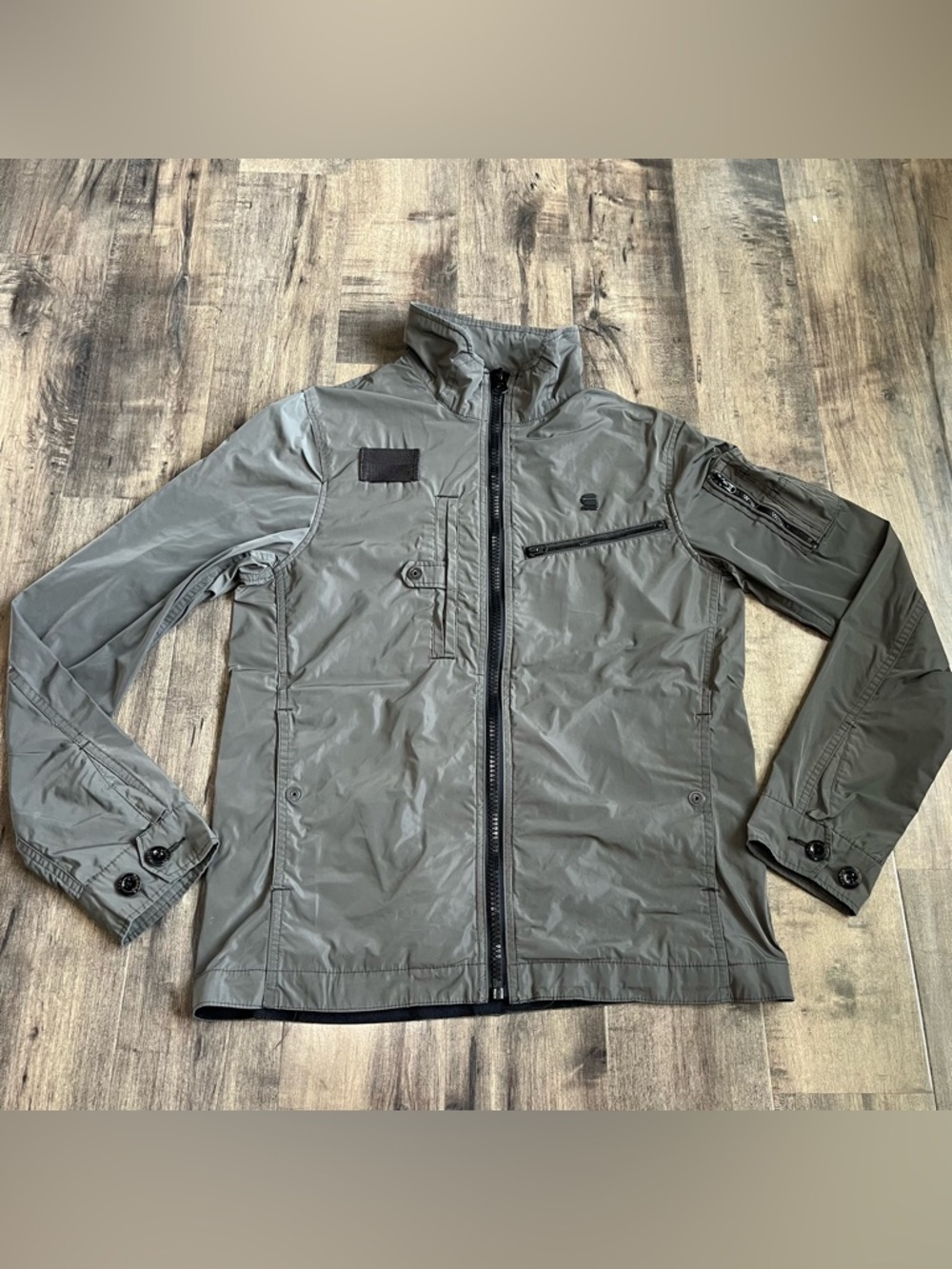 G-Star Raw Timor Biker Overshirt Mens Medium Gray Cargo Line Zip Up Jacket